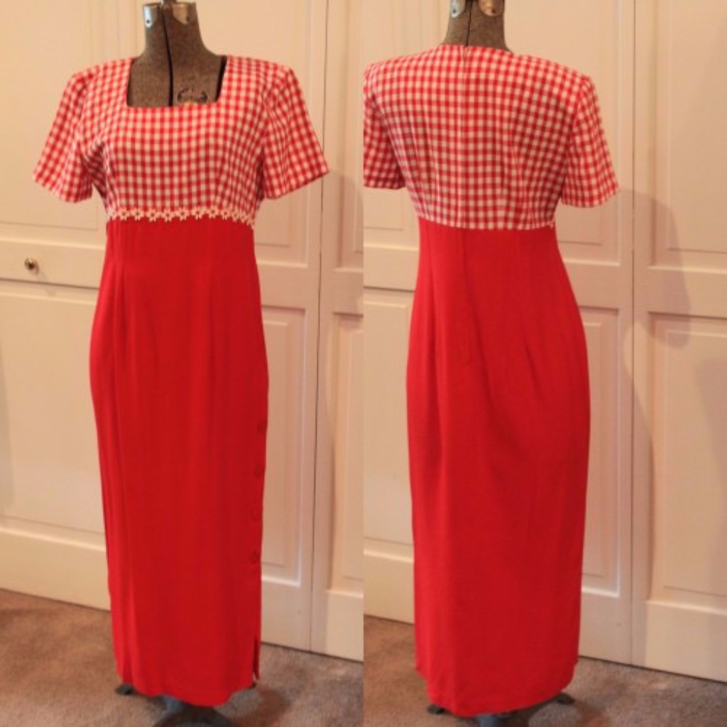 Vintage 90's Red Checkered Maxi Dress 5/6
